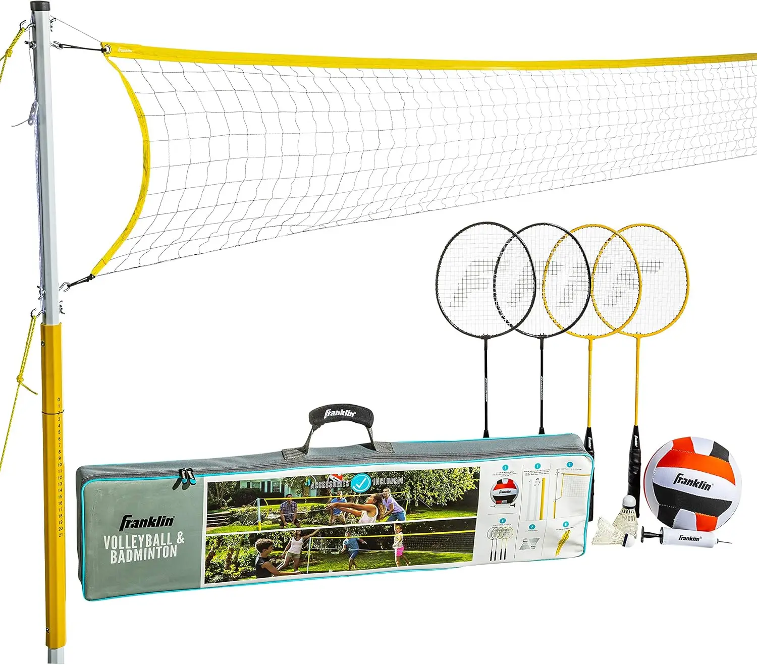 

Portable Volleyball and Badminton Combo Set with Net, Rackets, Ball, and Carry Case for Outdoor Family Fun