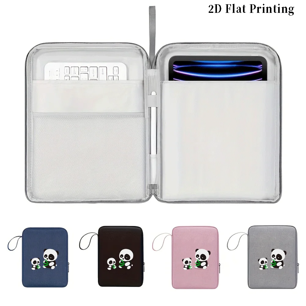 1PC 2D Flat Print Panda Family Pattern Tablet Sleeve, Grey With Hand Strap, Shockproof, Scratch Resistant, Waterproof & Wear-res