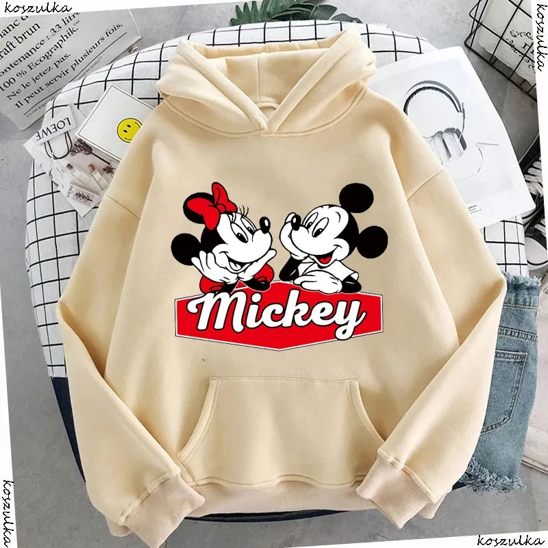 Disney Mickey Minnie Mouse Cartoon Anime Women Pullover Spring Autumn Men Oversized Hoodie Casual Couple Sweatshirt Clothes Tops