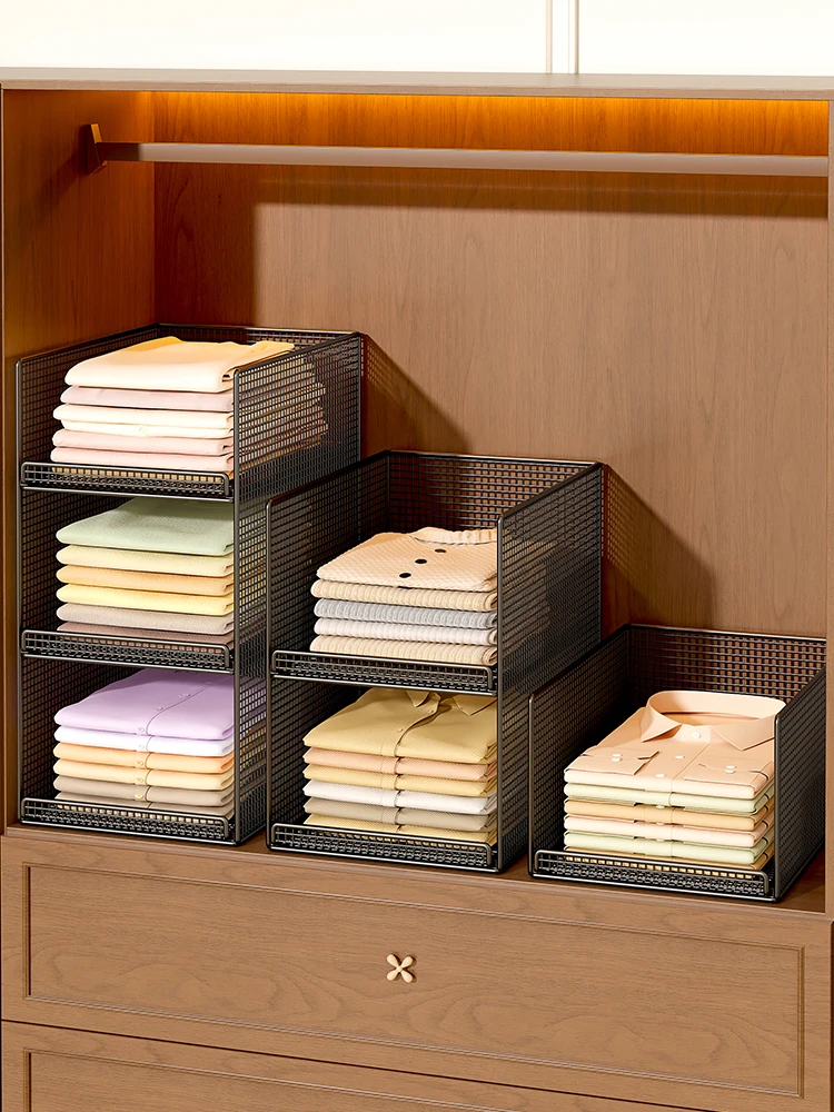 expandable-pull-out-closet-storage-rack-layered-partition-organizer-iron-material-for-cabinet-interior-space-utilization