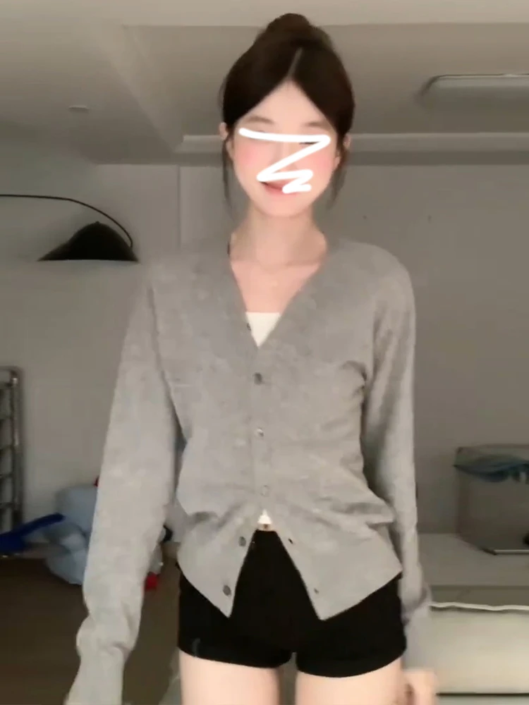 

Ele ey V-Ne Knitted Jaet Loose Long Sve Women's Outerwear Cardigan Sle Autumn Winter Faion Sweet Sle