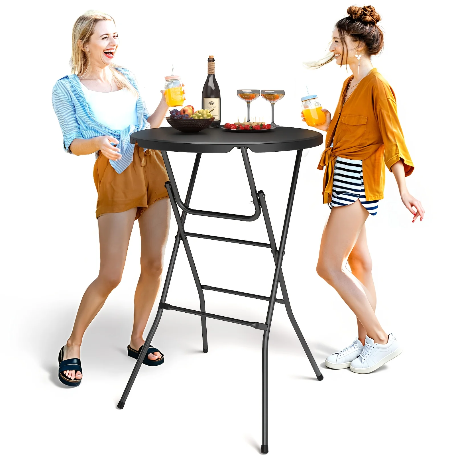 32-inch Bar-height Round Table, Round Folding Table, Portable Plastic Table, Suitable for Parties And Commercial Events