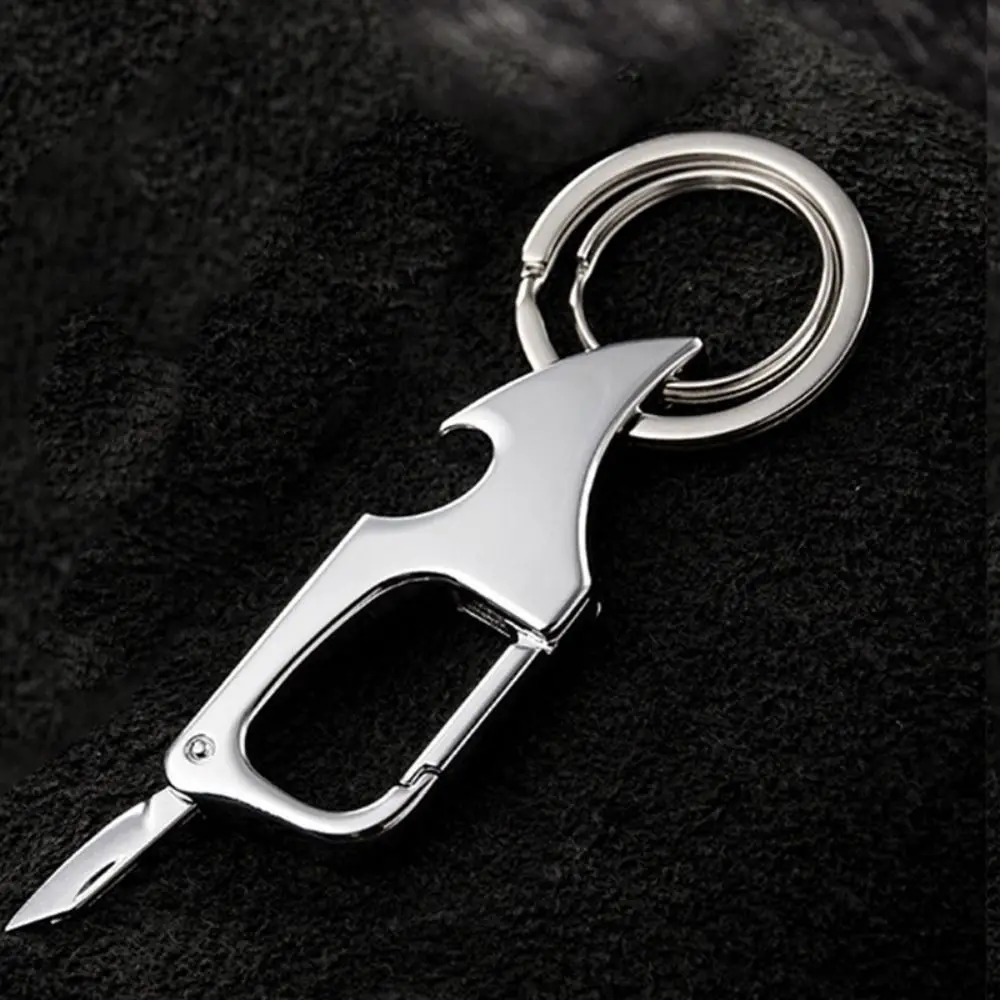 Classic Men Mini Foldable Knife Keychain Outdoor Multi-Functional 2 In 1 Metal Bottle Opener With Two Key Rings