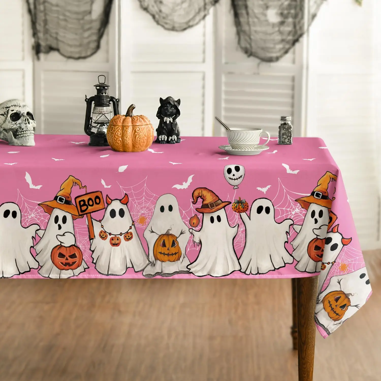 هالوين الخفافيش شبح اليقطين نسيج العنكبوت مستطيل مفرش المائدة لديكور الطاولة قابلة لإعادة الاستخدام المطبخ طاولة طعام القماش هالوين الديكور