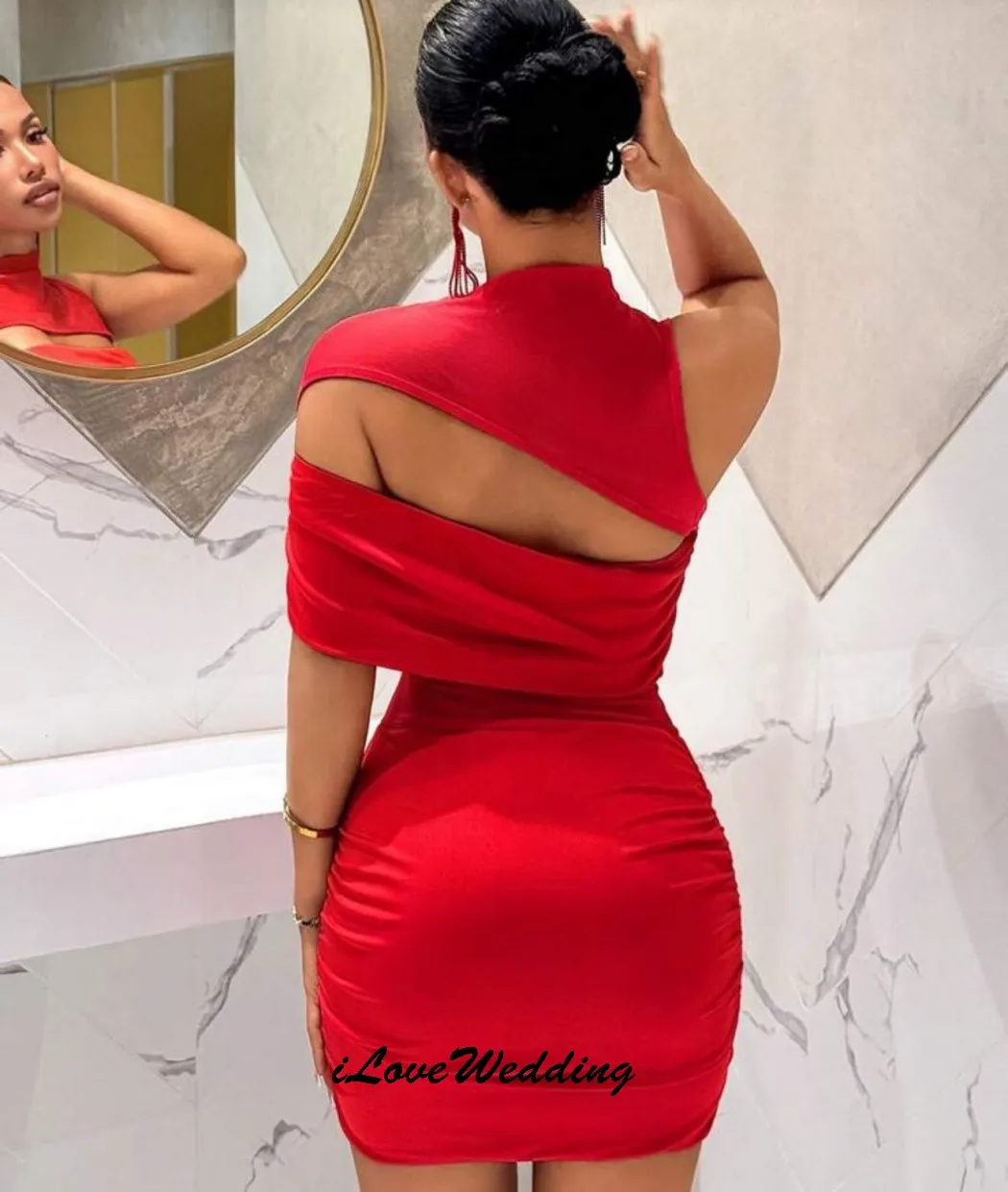 

Элегантное красное платье на одно плечо для выпускного вечера, мини-длина, женское праздничное платье, короткое сексуальное коктейльное платье, плиссированное, для торжественных мероприятий, на заказ