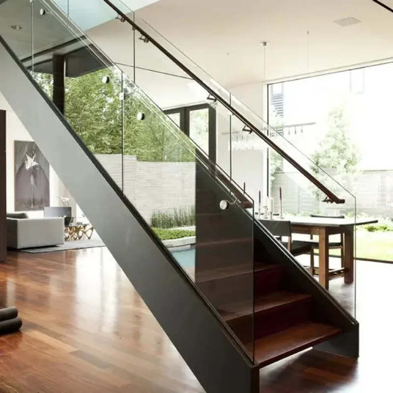 custom.DB Marble Plate Beam Staircase Modern Double Plate Stairs with Glass Railing & Metal Treads Apartment In