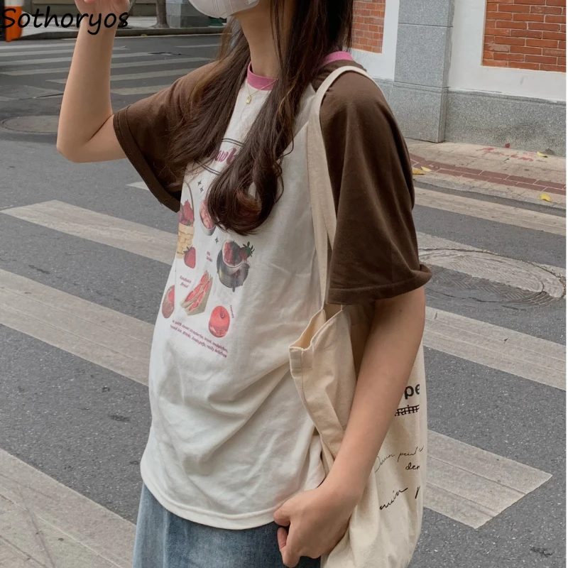 Summer Sleep Tops Women Panelled Soft Home Sweet Ulzzang Tender Print Sleepwear Casual Kawaii Breathable All-match Students Chic