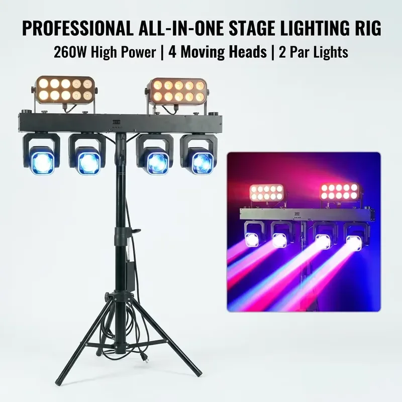 LED Stage Light Set with Tripod Voice Activated DMX512 Beam Strobe RGBW Function for Theme Parks