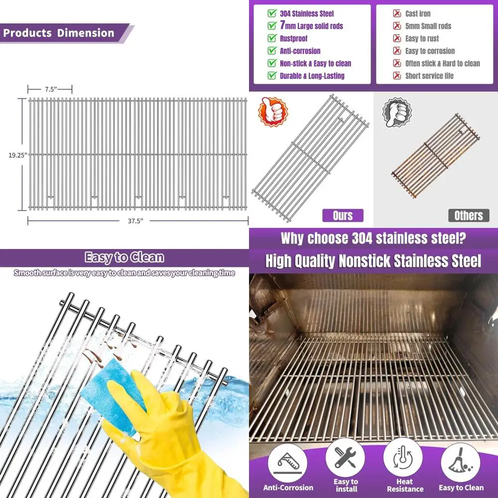 

5-Pack 9mm Replacement Cooking Grids for 57569, 57568 Bull Grills, Suitable for Brahma Lion 40-Inch 5-Burner Models L90000 & 900