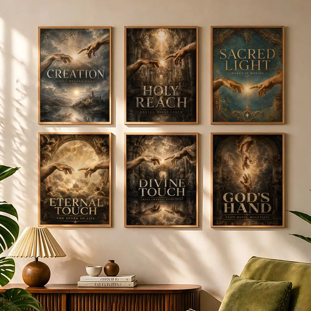 Divine Touch Religious Painting Calligraphy Minimalist Canvas Wall Art, Waterproof Fade-proof Gallery Decor For Living Room