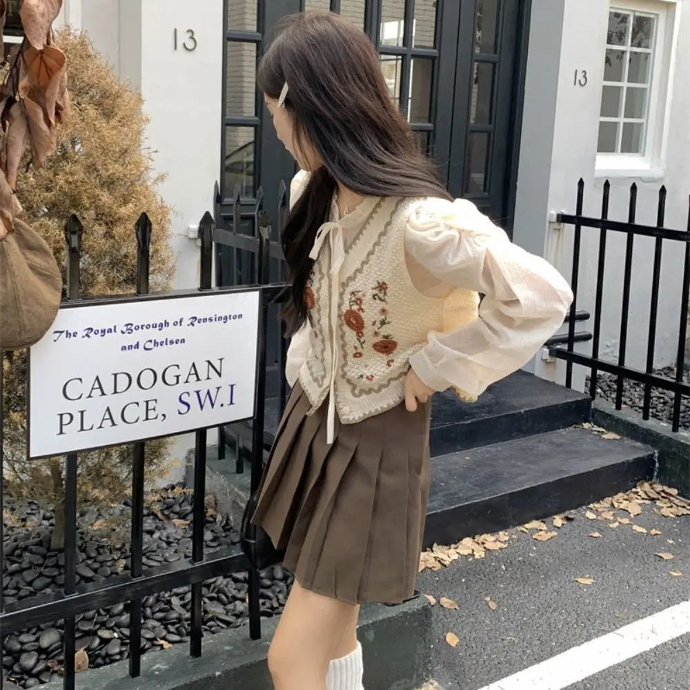 أنيقة النمط الوطني محبوك سترة زهرة فضفاضة محبوك سترة سترة بلا أكمام الزي غير رسمي سترة صغيرة الخريف/الصيف #2