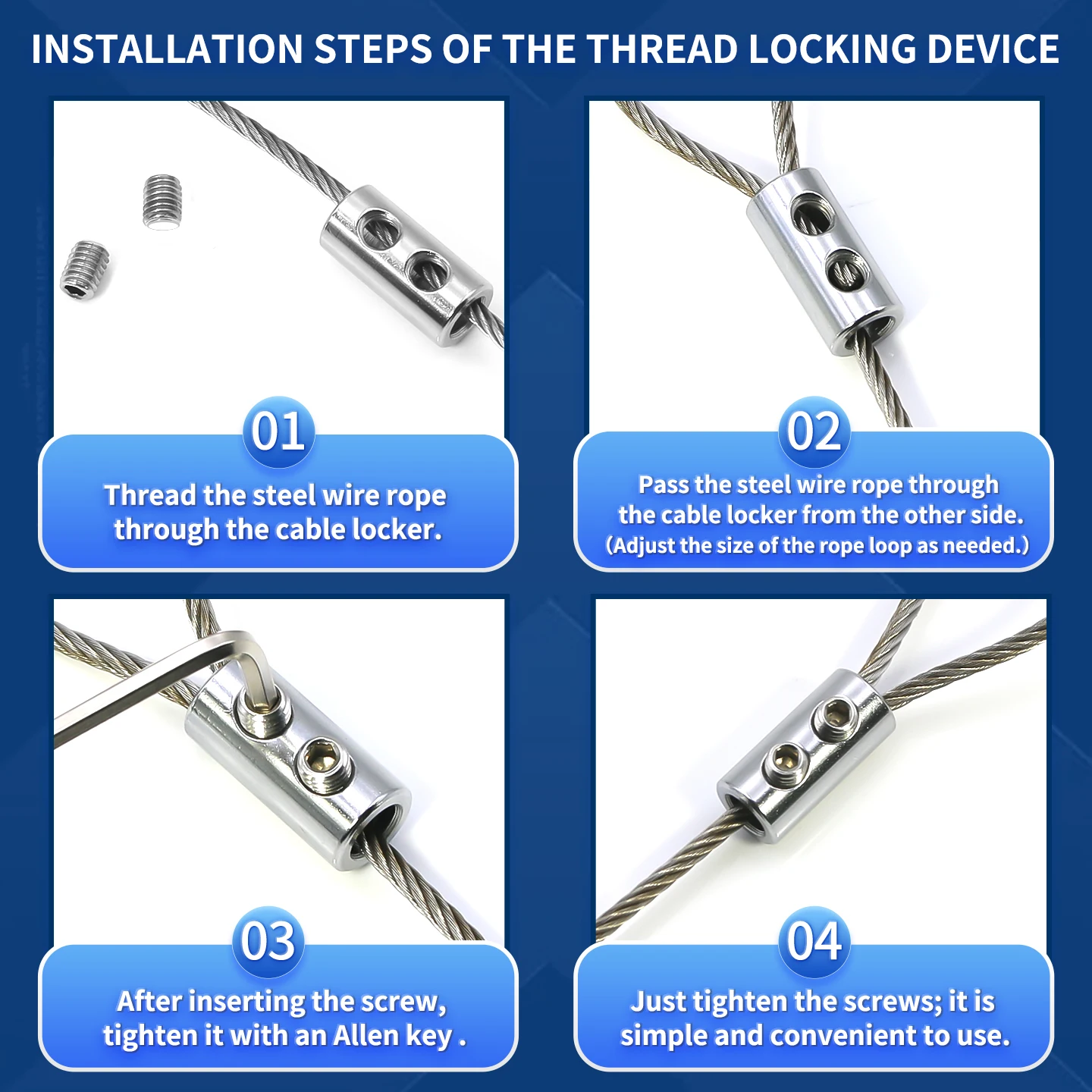 كابل سلك من الفولاذ المقاوم للصدأ 304 قابل للتعديل 1.5/2/3/4 مم، طقم تعليق، مشبك حبل بفتحة مزدوجة، يستخدم لتعليق الصور #4