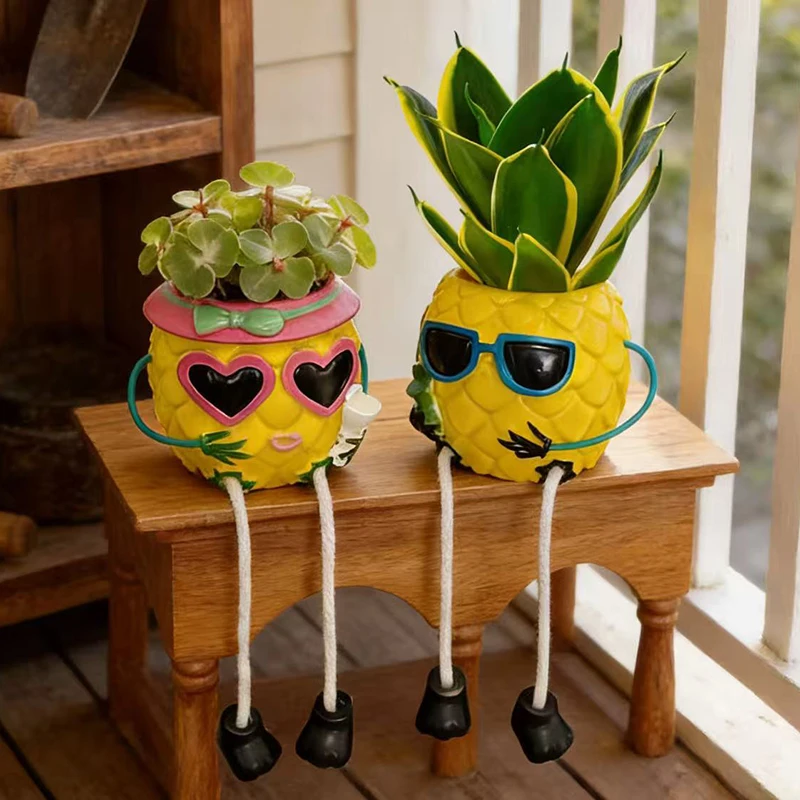 Creative Sunglasses Pineapple Flowerpot Green Potted Plants Vase Container Home Courtyard Garden Decor Handicrafts Ornament Gift