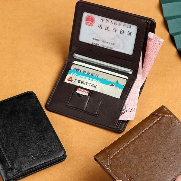 

Luxury Leather Rfid Wallet Men Slim Vertical Wallets Black Thin Short Id Credit Card Holder Minimalist Men'S Brown Money Bag