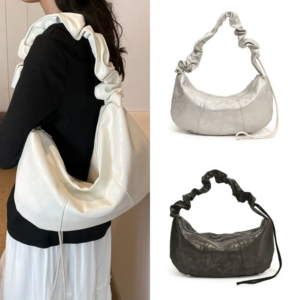 Fashion Large Capacity Cloud Shoulder Bag High Quality Pleated Design Crossbody Bags Silver Simple Underarm Bags Women