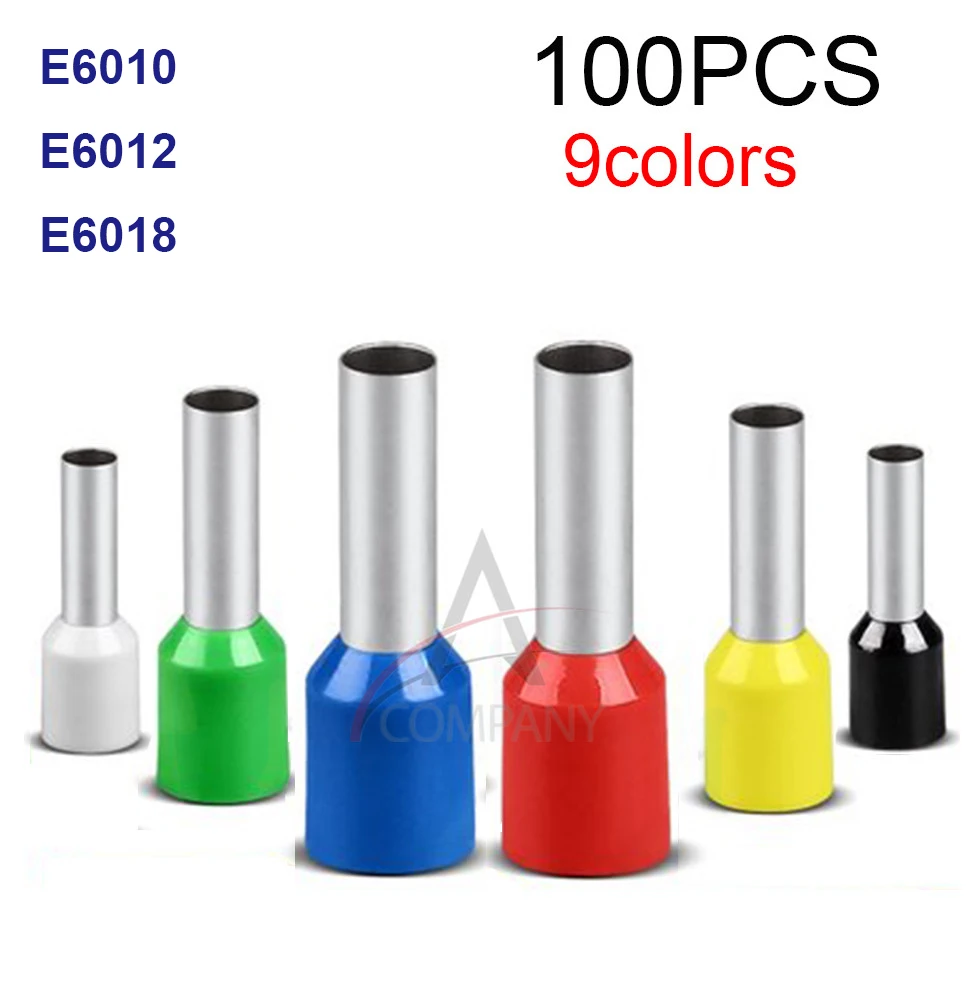 100pcs E6010  E6012  E6018 6.0mm2 INSULATED BOOTLACE FERRULE TERMINALS Connector Cord Pin End Crimp Terminal