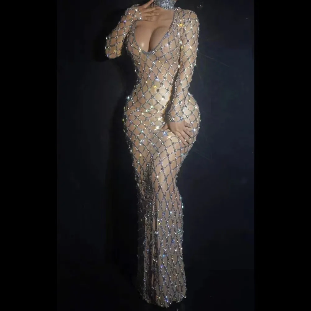 Sparkly rhinestone Mermaid Prom Dresses Deep V Neck Long Sleeve Sequin Evening Gowns Formal Party Dress Wedding Dress birthday