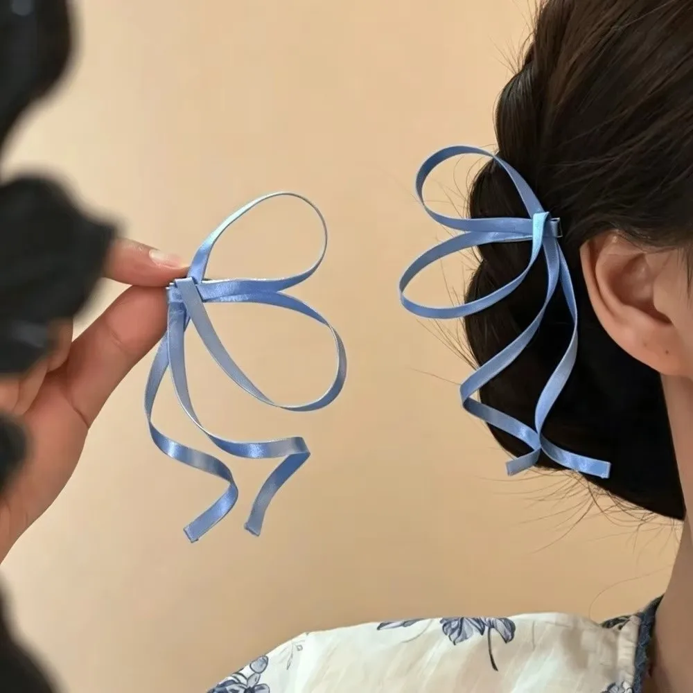 1 Pair Elegant Satin Ribbon Bow Silky Texture 3D Design Bow Barrettes Flowing Style Vibrant Colors Side Hair Clip