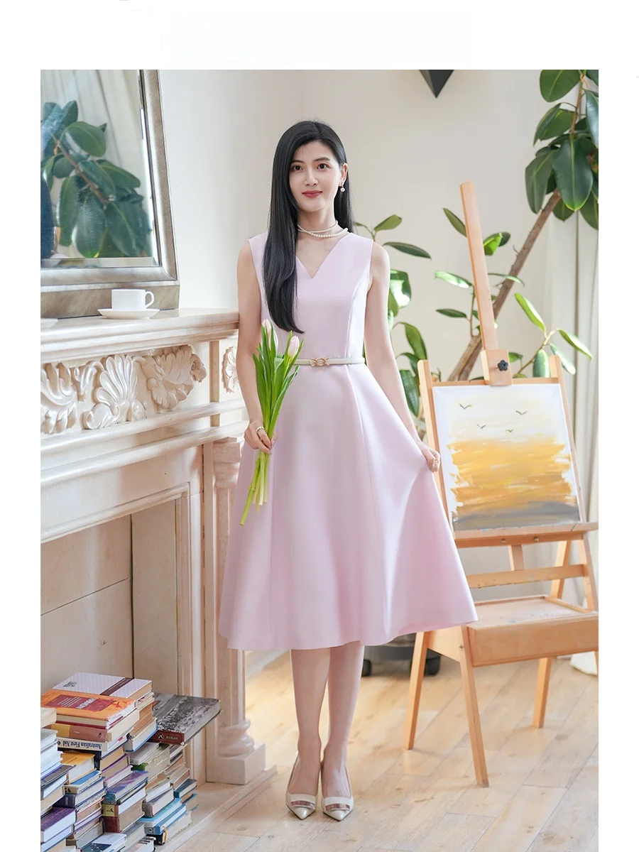 

Olivia Wang Luxury Sakura Pink Silk Wool Dr High Faion Commute Sle A-Line Skirt No Sve Urban Commuting Suitable