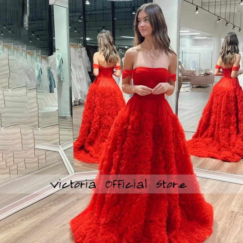

Elegant Fancy Celebrity Dresses Off the Shoulder Boat Neck Pleat Ruffles Plus Size Vestidos de Fiesta Personalized
