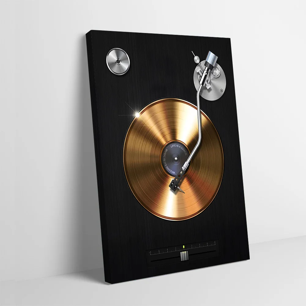 Gold Vinyl DJ Turntable Printing Poster Customizable Pictures Wall Art Canvas Painting for Interior Accessories Bathroom Decor