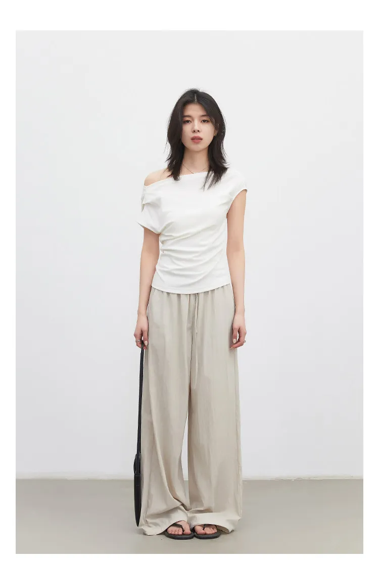 CHIC VEN New Women Pants Solid Loose Casual Wide Leg Pant Elastic Waist Female Thin Trousers Pleated Spring Summer 2026
