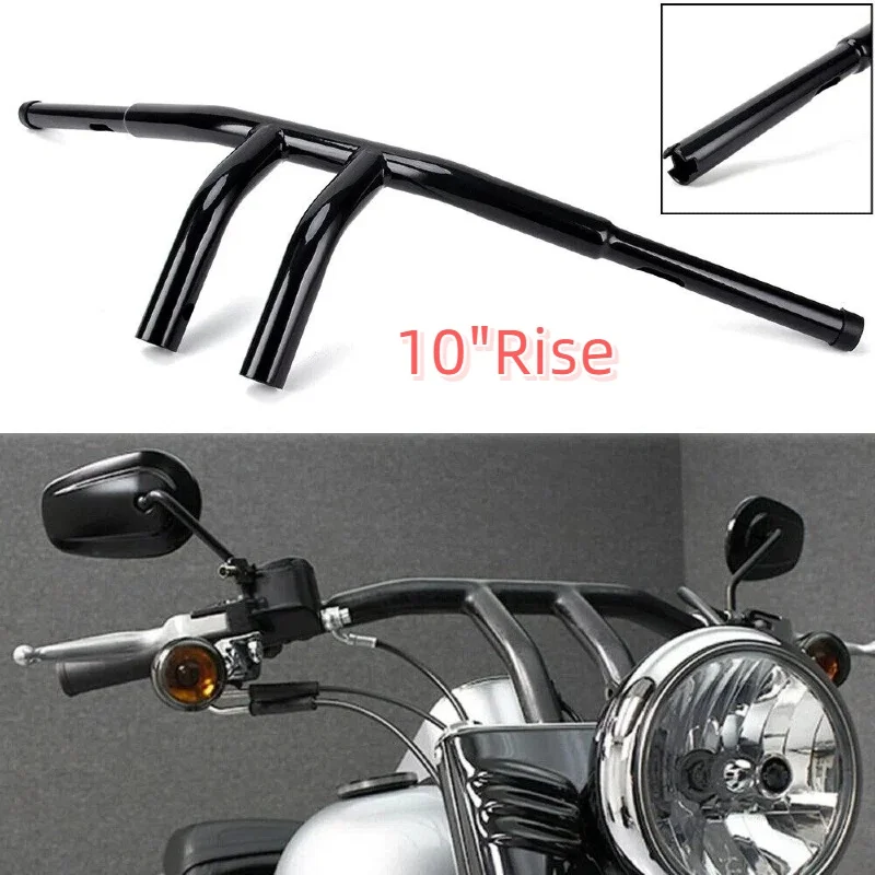 10'' Rise 1-/4'' T Bar Handlebar Drag Bar Fit Harley 96-17 Sportster Dyna Softail Gloss Black Chrome