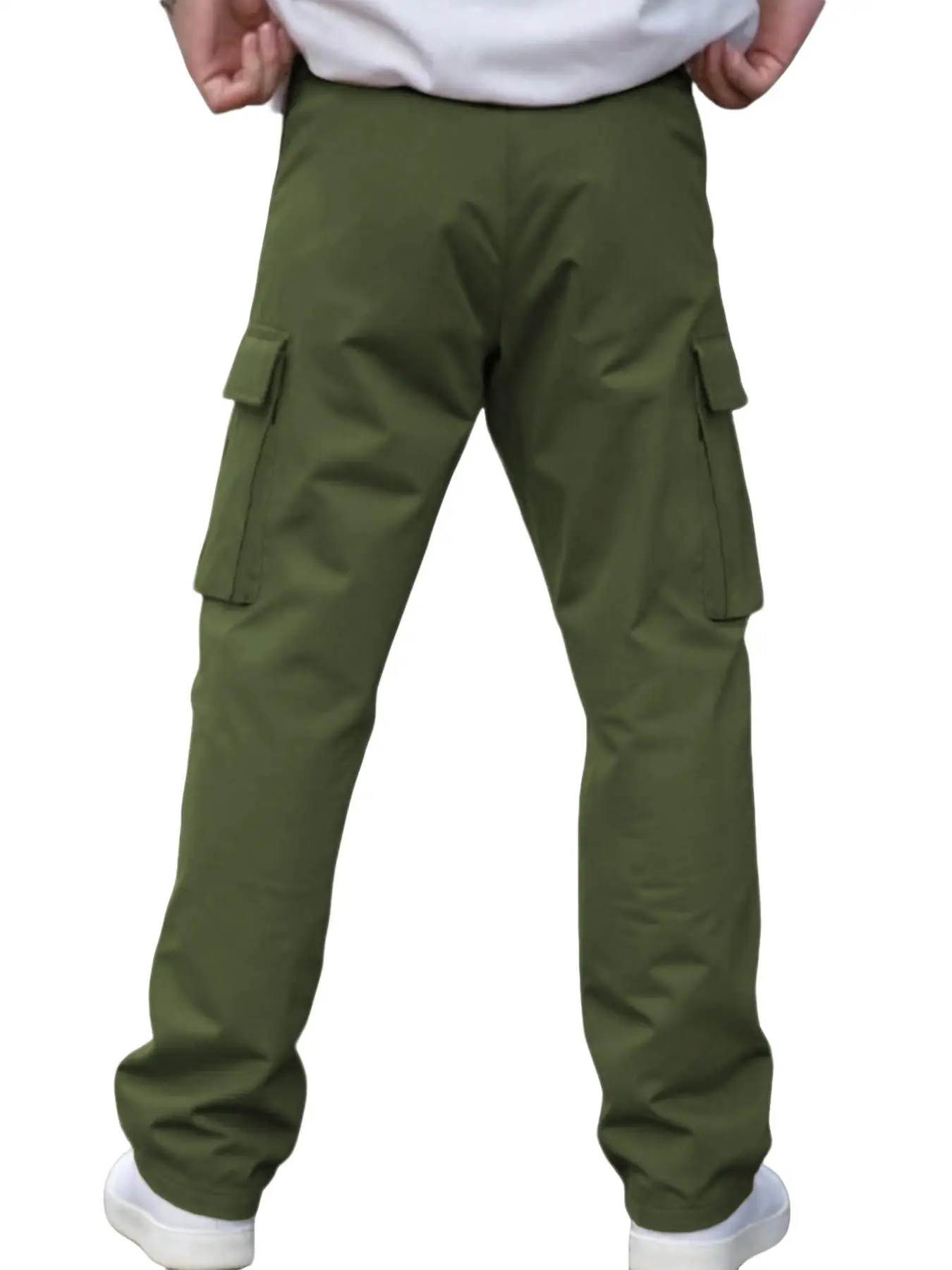 Herren Einfarbige Cargohose Regular Fit Lässige Gerade Hose mit Pattentaschen und Kordelzug für den Alltag – Detail 11