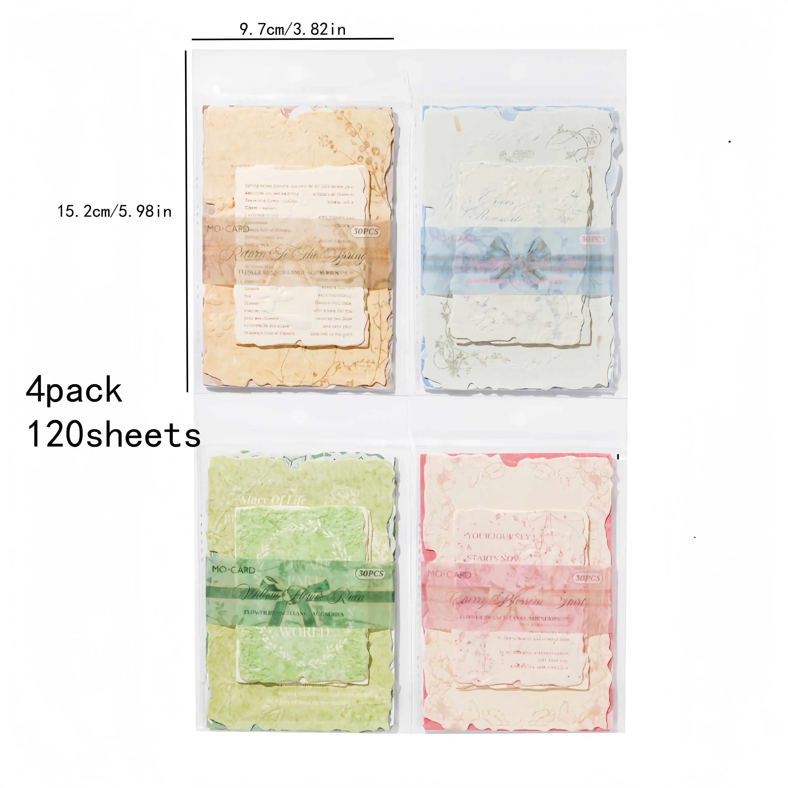 120pcs{4styles×30pcs/bag} mixed material embossed decorative paper - Flower Branch Language Series, vintage scrapbook paper, notebook scrapbooking supplies set, aesthetic decorative craft paper, suitable for planners, bullet journaling, junk journaling, vintage crafts