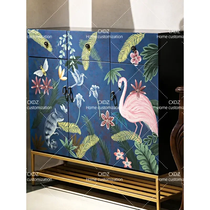 Retro Art Painted Dining Side Cabinet Foyer Entry Porch Partition Shoe Storage Console