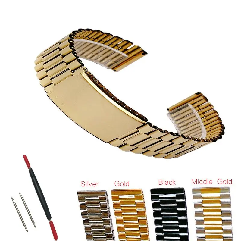 New 3 Beads Stainless Steel 18mm 20mm 22mm Pins Fully Detachable Adjustment Silver Gold Black Watch Strap Bands Straight Endlink