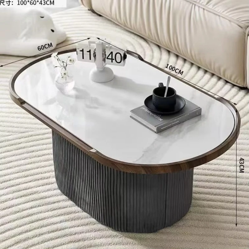 

Modern style oval coffee table with burnt stone table