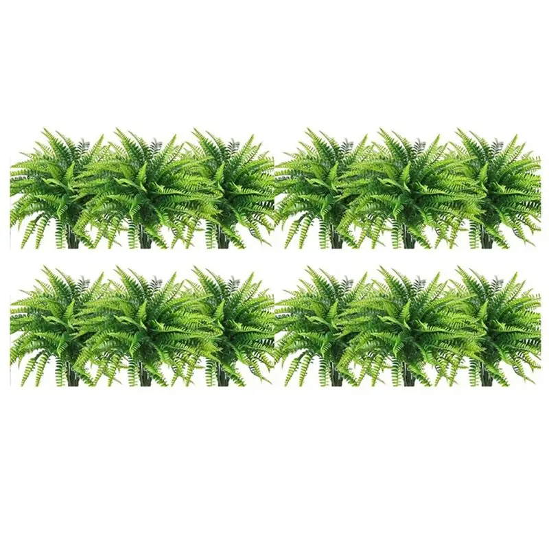 ABYA 12Pcs Artificial Plants for Outdoor Ferns Artificial Boston Fern Plant Artificial Ferns for Outdoor Plastic Plants