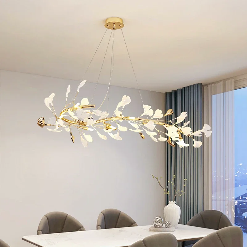 Imagem -03 - Ginkgo Branch Leaf Led Hanging Chandelier Iluminação Interior Cobre Arte Suspensão Lustres Luxo Interior Jantar Sala de Estudo Cobre