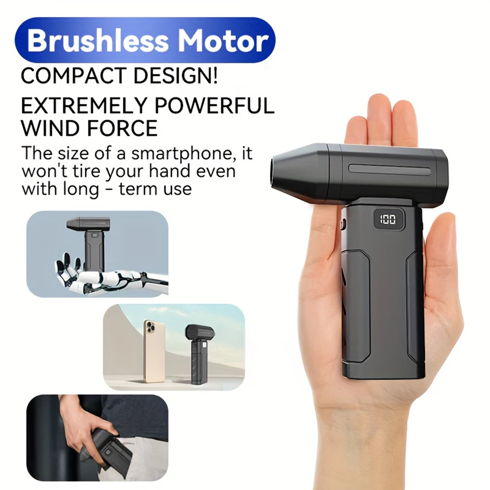 منفضة هواء مضغوطة - مروحة تربو صغيرة للتبريد الشخصي بقدرة 3000 مللي أمبير في الساعة، منفضة هواء كهربائية لاسلكية 1080000 دورة في الدقيقة لتنظيف لوحة المفاتيح