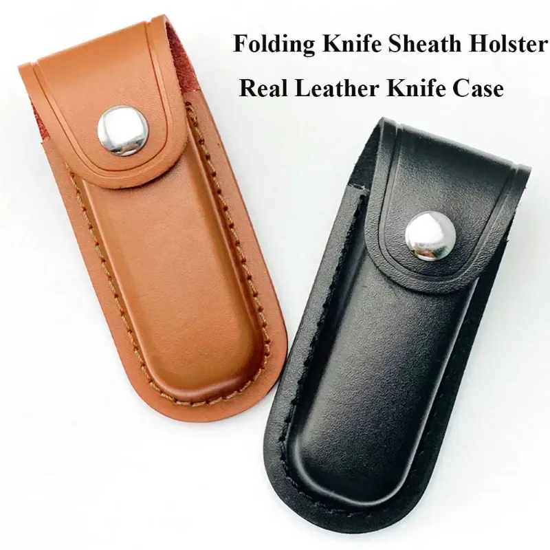 Brown Fold Knife Scabbard Tool Flashlight Belt Loop Case Holder Leather Sheath Pocket Hunt Camp Outdoor Carry Equipment