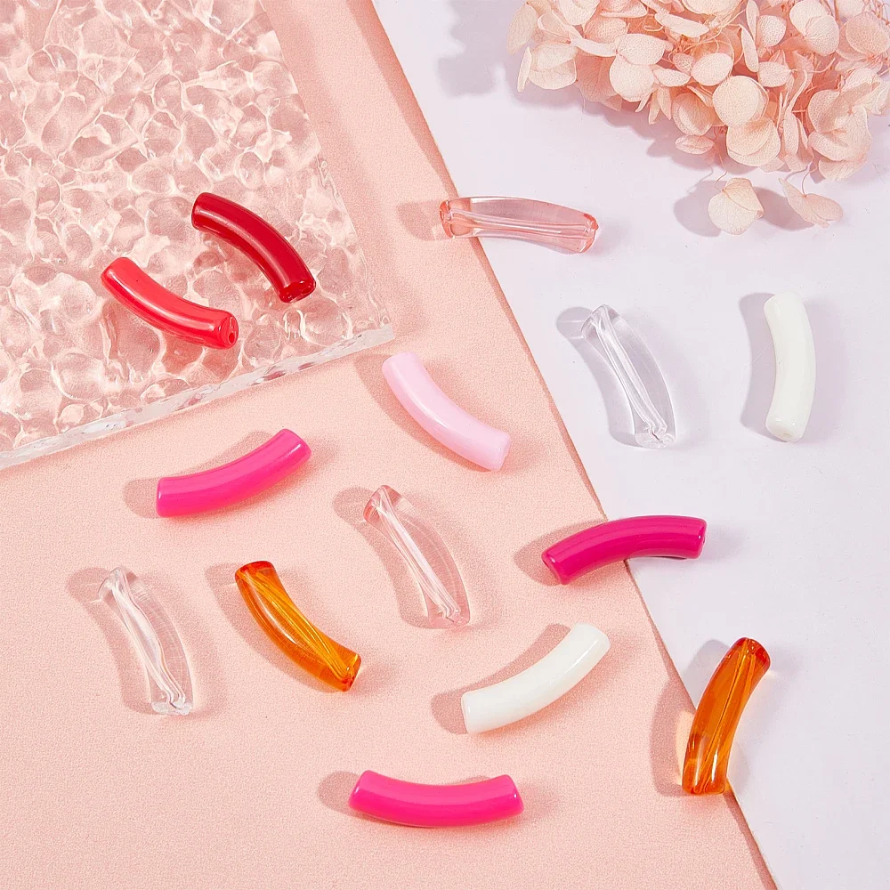 154pcs Curved Bamboo Beads 11 Color Acrylic Tube Beads Pink Chunky Slide Bead Noodle Loose Spacer Bead for Jewelry Making 32mm image 5