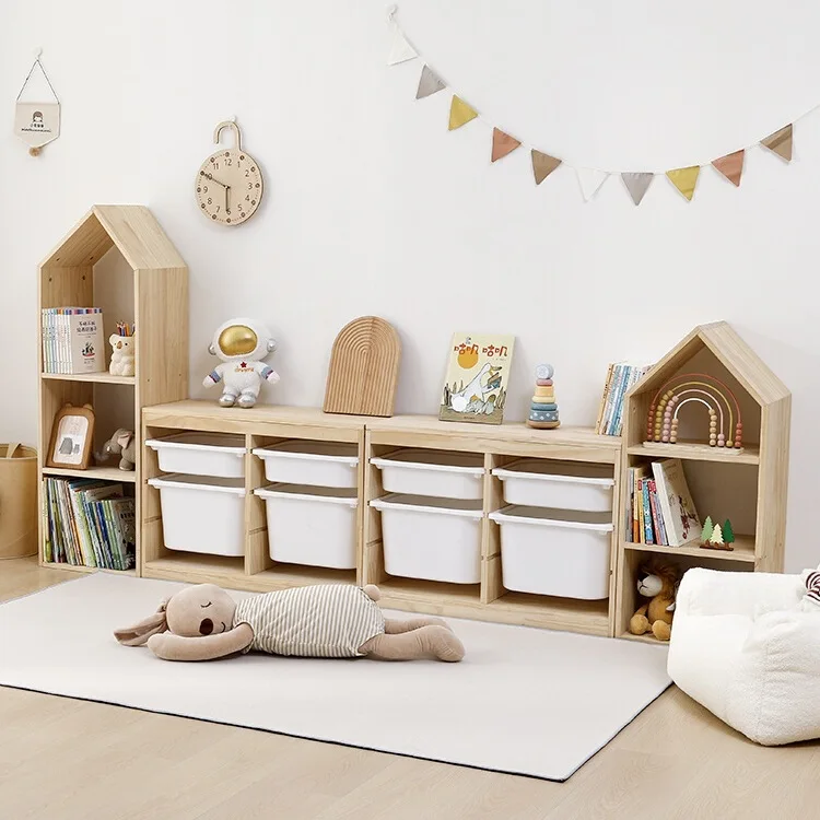 Children's toy storage cabinet, solid wood, children's car supplies, picture book shelf, storage rack, 2-in-1 baby storage cabin