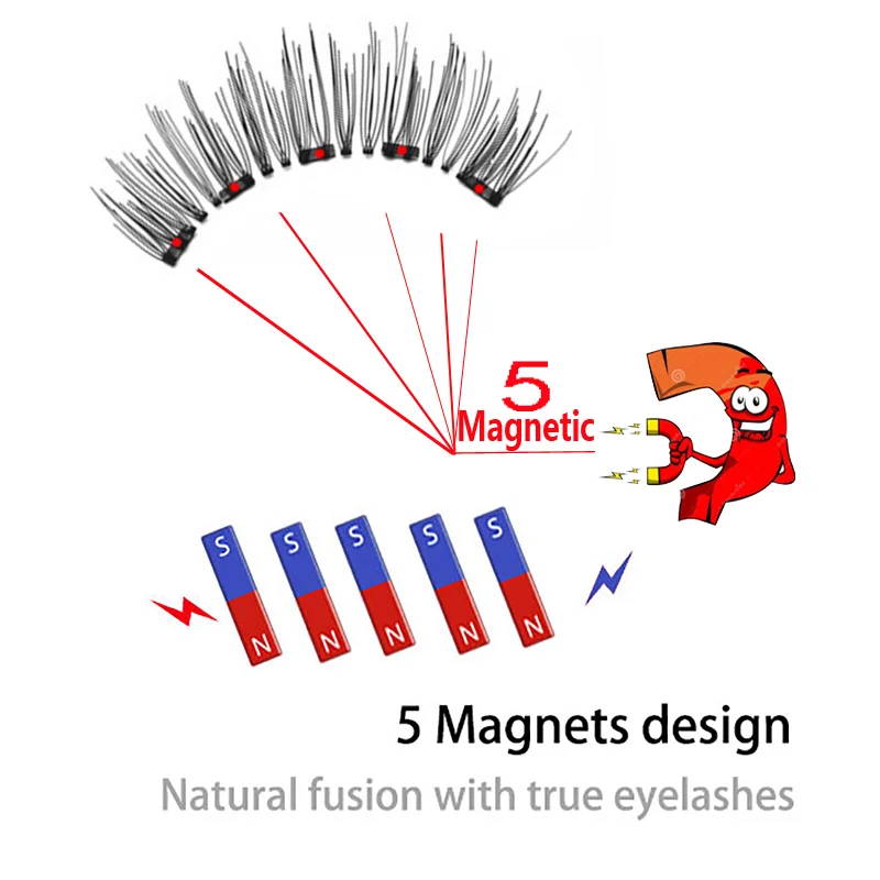 4 pairs 3D Natural Magnetic Eyelashes With 5 Magnetic Lashes Reusable Magnetic False Eyelashes Makeup Set cosmetic tool