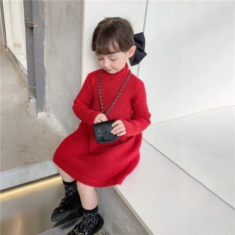 

Детское осенне-зимнее вязаное платье, новинка 2025, утепленное универсальное платье-свитер с длинными рукавами в корейском стиле