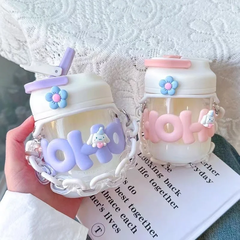 Glass Cup ins High Face Value High Temperature Resistant, Scalding Resistant, Explosion-proof Chain Cup Chain Female Portable