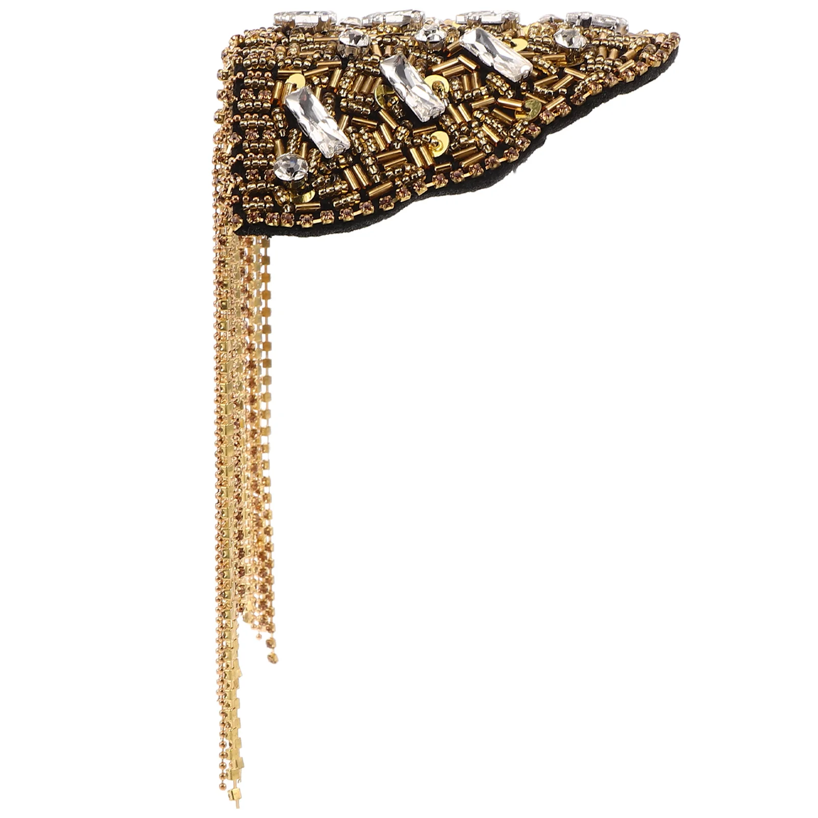 

Drill Chain Nail Bead Cloth Patch Decorative Epaulets Rhinestone Tassel Shoulder Accessories Golden Color Costumes Badge