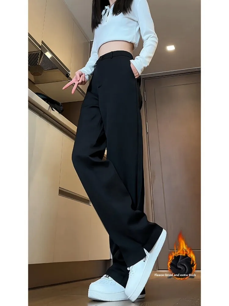 

Cleanfit High Waist Fce Lined Men's Suit Pants Bla Long Length Casual Trousers for Autumn Winter American Drape Sle