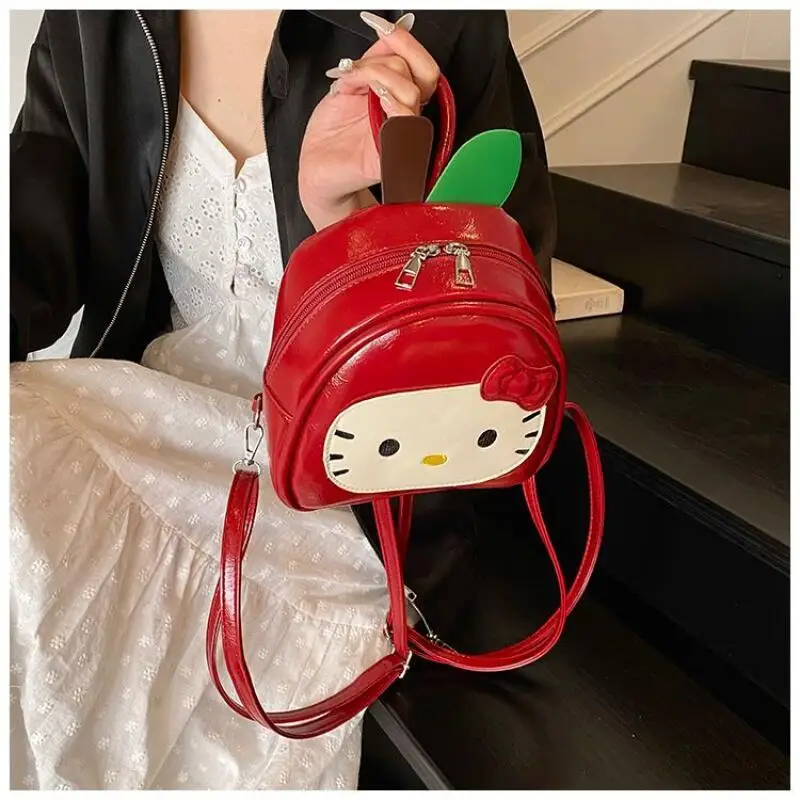 Anime Hello Kitty Roter Rucksack Sanrio Kawaii Pu Freizeit Niedlicher leichter Rucksack Mädchen Junior High School College Prinzessin Rucksack