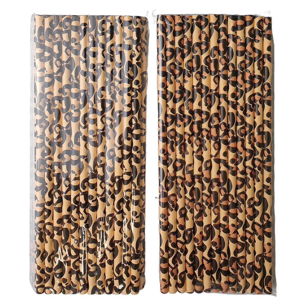 25-300 pezzi cannucce di carta leopardata 20cm cannucce per feste a tema Safari cannucce per feste di compleanno per animali per bambini forniture