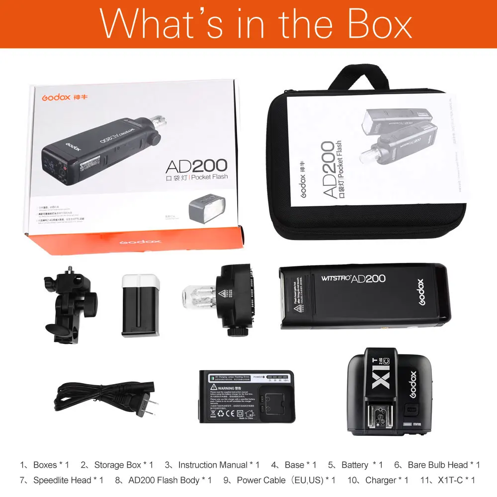 Godox AD200 200Ws GN60 High Speed Sync Pocket Flash + Godox X2T-C
