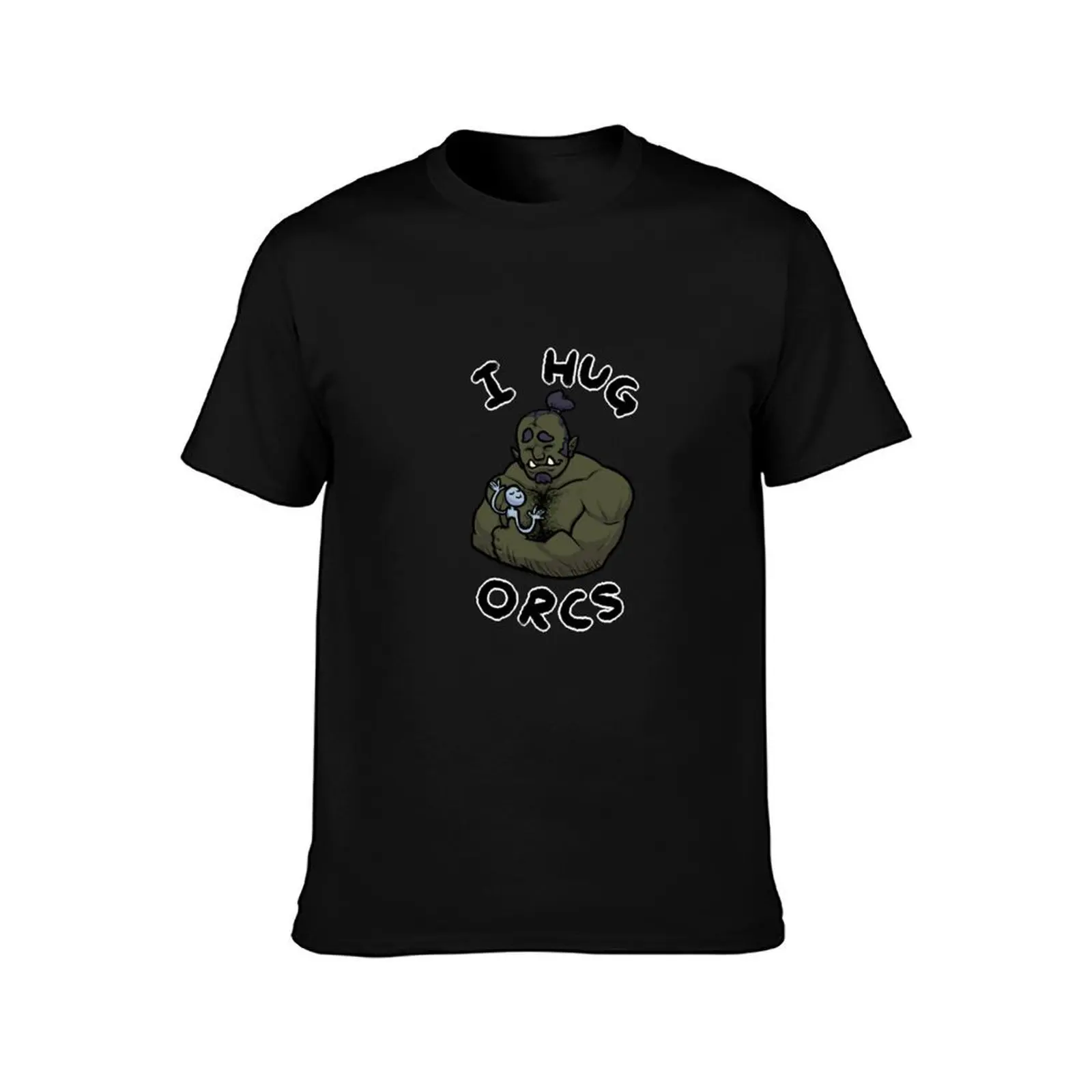 Orc Hugger T-Shirt, Summer Casual Cotton Tee, Oversized Streetwear Tops, Vintage Graphic Print, Loose Fit Short Sleeve