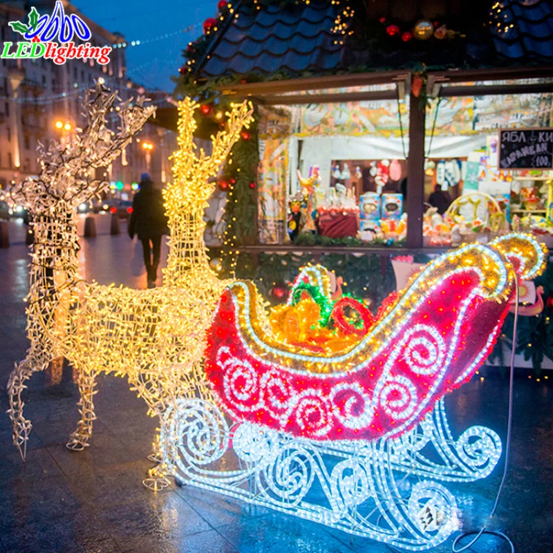 custom.Shopping Mall Outdoor decorative holiday LED light santa and sleigh