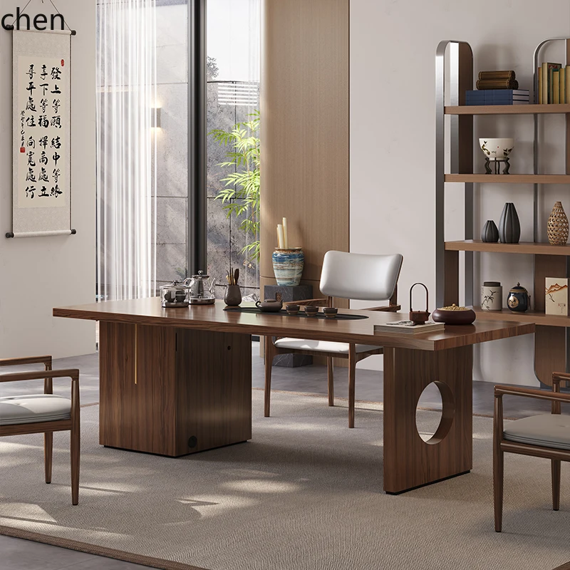TQH طاولة شاي من الخشب الصلب وكرسي مجموعة كبيرة من طاولة الشاي مجموعة بسيطة مكتب حديث راقي #4