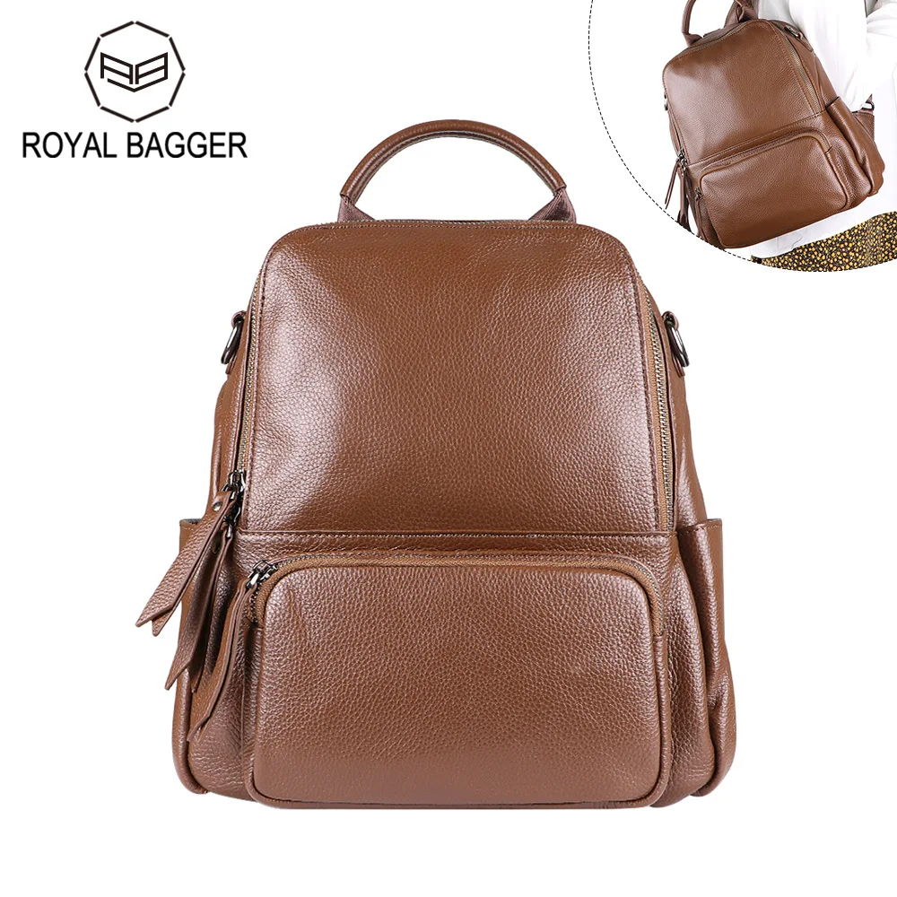 

Royal Bagger Travel Backpacks for Women Genuine Cow Leather Fashion Casual Shoulder Bag Large Capacity Ladies Handbags 1582